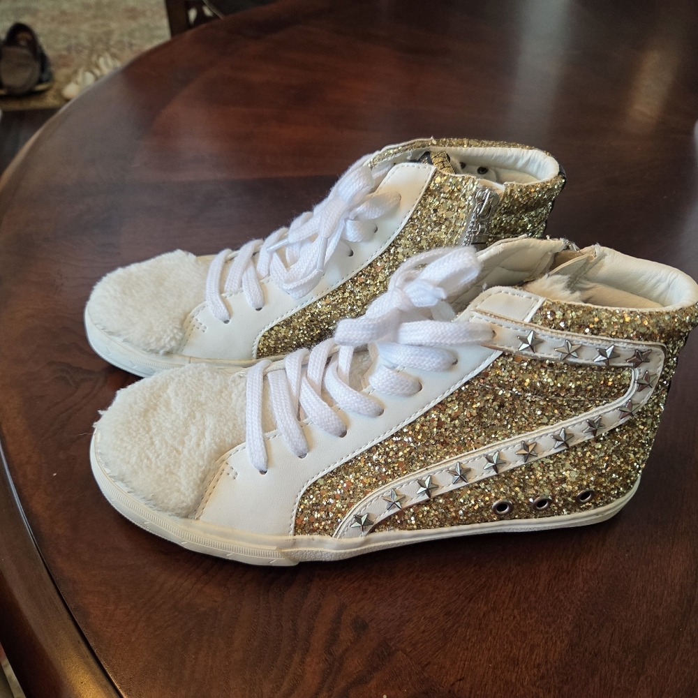 Gold and White Lace Up Boots